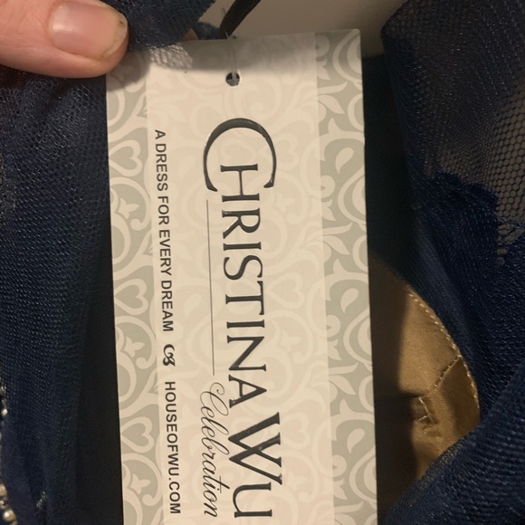 NWT Christina Wu Navy Lace Dress - Picture 5 of 11